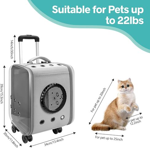حاملة الحيوانات الأليفة بعجلات، حاملة سفر للكلاب والقطط، حقيبة ظهر على شكل فقاعات للحيوانات الأليفة، حاملة حيوانات أليفة تلسكوبية معتمدة من شركة الطيران مع مقبض تلسكوبي وحزام كتف، رمادي in Kuwait