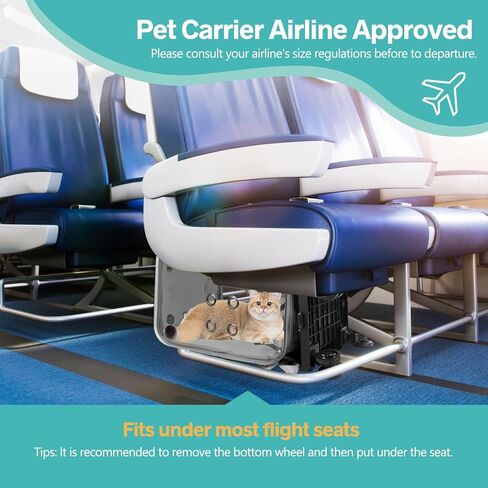 حاملة الحيوانات الأليفة بعجلات، حاملة سفر للكلاب والقطط، حقيبة ظهر على شكل فقاعات للحيوانات الأليفة، حاملة حيوانات أليفة تلسكوبية معتمدة من شركة الطيران مع مقبض تلسكوبي وحزام كتف، رمادي in Kuwait