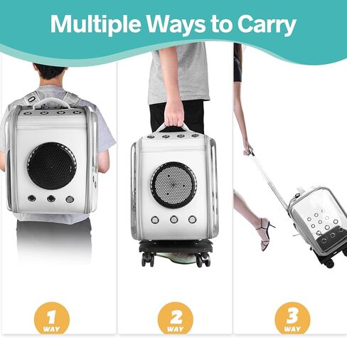 حاملة الحيوانات الأليفة بعجلات، حاملة سفر للكلاب والقطط، حقيبة ظهر على شكل فقاعات للحيوانات الأليفة، حاملة حيوانات أليفة تلسكوبية معتمدة من شركة الطيران مع مقبض تلسكوبي وحزام كتف، رمادي in Kuwait