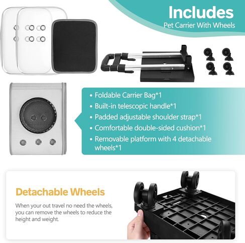 حاملة الحيوانات الأليفة بعجلات، حاملة سفر للكلاب والقطط، حقيبة ظهر على شكل فقاعات للحيوانات الأليفة، حاملة حيوانات أليفة تلسكوبية معتمدة من شركة الطيران مع مقبض تلسكوبي وحزام كتف، رمادي in Kuwait
