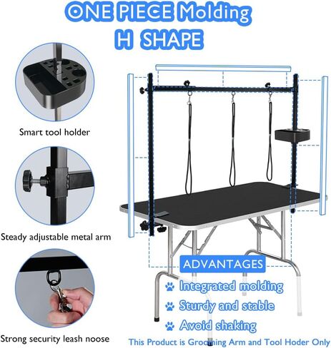 LEIBOU H-shape Pet Grooming Table Arm with Tool Holder Noose and Clamp for Dogs and Cats Heavy Duty Aluminum Alloy Frame with 35.4" Adjustable Height and 36.2" ~ 50" Adjustable Width in Saudi Arabia