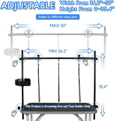 LEIBOU H-shape Pet Grooming Table Arm with Tool Holder Noose and Clamp for Dogs and Cats Heavy Duty Aluminum Alloy Frame with 35.4" Adjustable Height and 36.2" ~ 50" Adjustable Width in Saudi Arabia