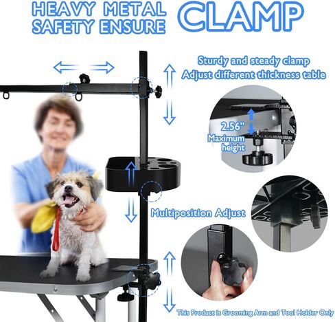 LEIBOU H-shape Pet Grooming Table Arm with Tool Holder Noose and Clamp for Dogs and Cats Heavy Duty Aluminum Alloy Frame with 35.4" Adjustable Height and 36.2" ~ 50" Adjustable Width in Saudi Arabia
