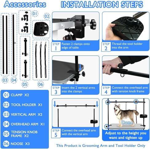 LEIBOU H-shape Pet Grooming Table Arm with Tool Holder Noose and Clamp for Dogs and Cats Heavy Duty Aluminum Alloy Frame with 35.4" Adjustable Height and 36.2" ~ 50" Adjustable Width in Saudi Arabia