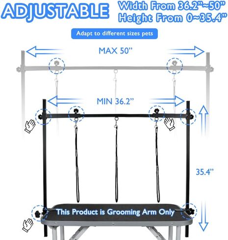 LEIBOU H-shape Pet Grooming Table Arm with Tool Holder Noose and Clamp for Dogs and Cats Heavy Duty Aluminum Alloy Frame with 35.4" Adjustable Height and 36.2" ~ 50" Adjustable Width in Saudi Arabia
