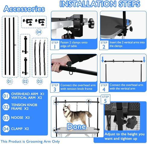 LEIBOU H-shape Pet Grooming Table Arm with Tool Holder Noose and Clamp for Dogs and Cats Heavy Duty Aluminum Alloy Frame with 35.4" Adjustable Height and 36.2" ~ 50" Adjustable Width in Saudi Arabia