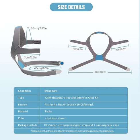 مجموعة أغطية الرأس والمشابك Laegam N20 لقناع Resmed AirTouch/AirFit N20 CPAP، مادة ناعمة وقابلة للتمدد، ملحقات قناع CPAP للجنسين (رمادي وأزرق) in Kuwait