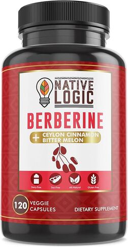 Native Logic Berberine HCL 1200mg مع قرفة سيلان، والبطيخ المر، ومستخلص الشاي الأخضر | يدعم صحة القلب والأوعية الدموية والجهاز الهضمي مع دعم الجهاز المناعي – 120 كبسولة in Kuwait