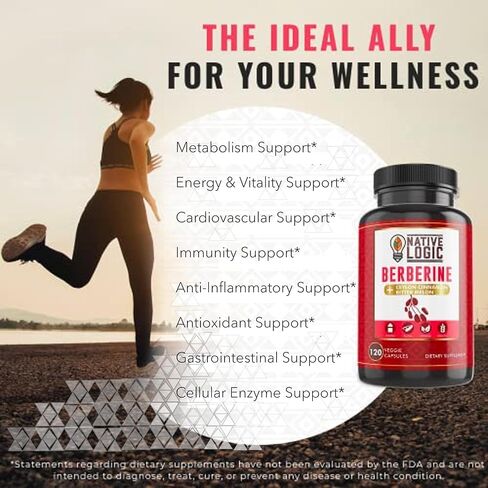 Native Logic Berberine HCL 1200mg مع قرفة سيلان، والبطيخ المر، ومستخلص الشاي الأخضر | يدعم صحة القلب والأوعية الدموية والجهاز الهضمي مع دعم الجهاز المناعي – 120 كبسولة in Kuwait