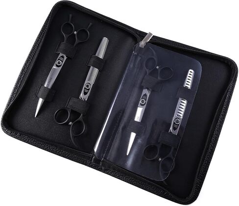 Fenice Peak 7.0'' Professional Dog Grooming Scissors Set with Black Non-Slip Handle 440C Stainless Steel Straight Thinning Curved Chunker Shears 4pcs Set for Pet Grooming Services in Kuwait
