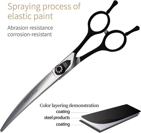 Fenice Peak 7.0'' Professional Dog Grooming Scissors Set with Black Non-Slip Handle 440C Stainless Steel Straight Thinning Curved Chunker Shears 4pcs Set for Pet Grooming Services in Kuwait