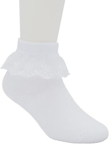 Snegyu Girls Ruffle School Socks Kids Ankle Socks White Frilly Lace Trim Cotton Socks with Bows 3-16 Years in Saudi Arabia