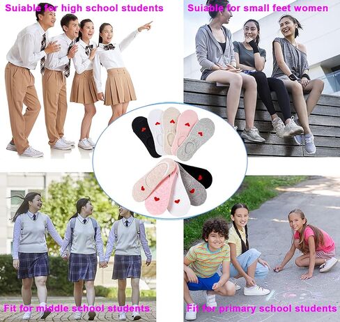 MRYUWB 5 إلى 10 أزواج من جوارب الأطفال البنات بدون عرض، جوارب ناعمة مضادة للانزلاق، جوارب مريحة للغاية للأطفال من سن 6 إلى 15 عامًا (10 أزواج من (أسود، أبيض، رمادي، بيج، وردي))... in Kuwait