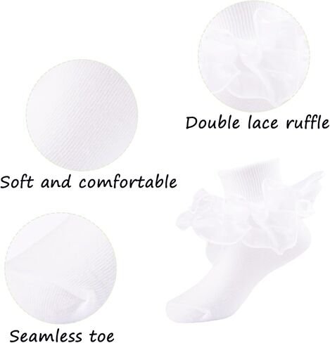 hakugoo Girls Ruffle Socks Shiny Double Big Lace Socks 2/3 Pairs Toddler Turn Cuff Socks Girls Frilly Dress Pageant Socks in Kuwait