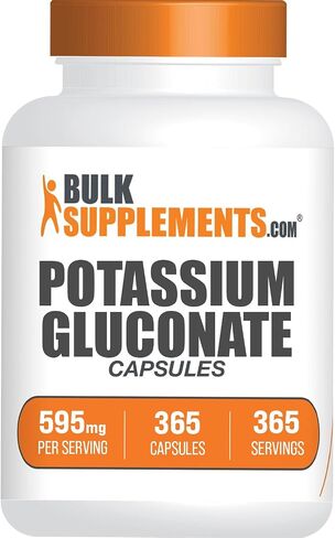 BulkSupplements.com Potassium Gluconate Capsules - Potassium Gluconate Supplement, Potassium Gluconate 595mg, Potassium Pills - Gluten Free, 1 Capsule per Serving, 365 Capsules in Saudi Arabia