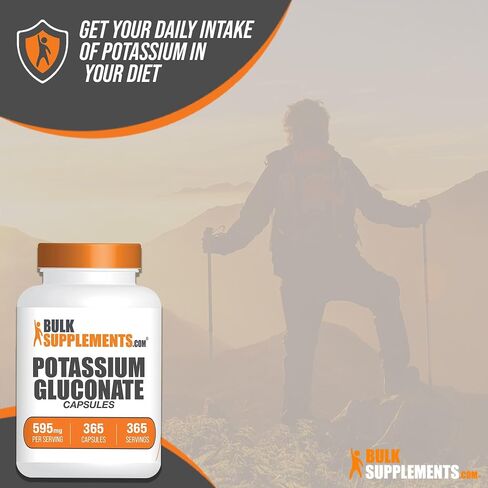 BulkSupplements.com Potassium Gluconate Capsules - Potassium Gluconate Supplement, Potassium Gluconate 595mg, Potassium Pills - Gluten Free, 1 Capsule per Serving, 365 Capsules in Saudi Arabia
