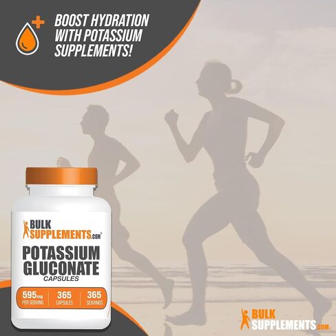 BulkSupplements.com Potassium Gluconate Capsules - Potassium Gluconate Supplement, Potassium Gluconate 595mg, Potassium Pills - Gluten Free, 1 Capsule per Serving, 365 Capsules in Saudi Arabia