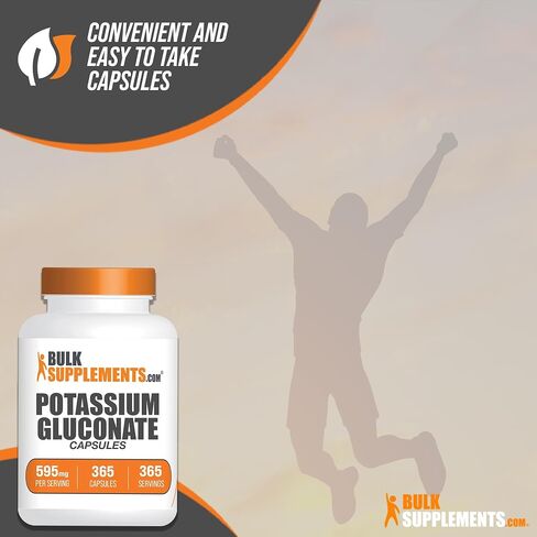 BulkSupplements.com Potassium Gluconate Capsules - Potassium Gluconate Supplement, Potassium Gluconate 595mg, Potassium Pills - Gluten Free, 1 Capsule per Serving, 365 Capsules in Saudi Arabia