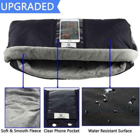 Fleece Stroller Hand Muff, BETITETO Winter Anti-freeze Gloves for Baby Stroller Jogger Pram Water Resistant Warmer Gift for Parents and Caregivers (Black) in Kuwait