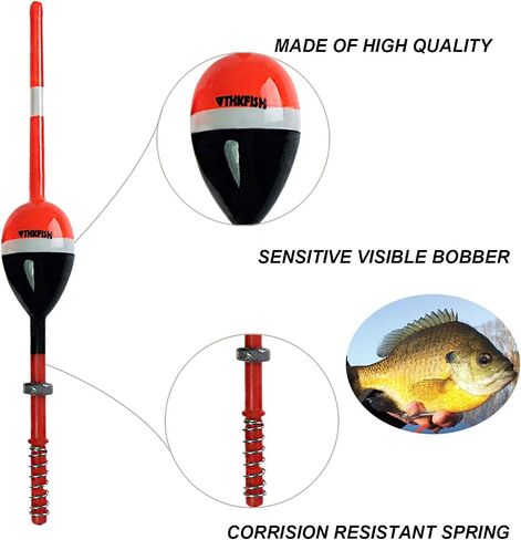 THKFISH Balsa Wood Spring Bobbers with Oval Slip Bobbers, Fishing Floats | 5pcs Fishing Floats and Bobbers for Crappie Panfish Walleyes Fixed Bobber (1"X0.7"X6") (1.25"X0.75"X6") (2"X1.14"X5.86") in Kuwait