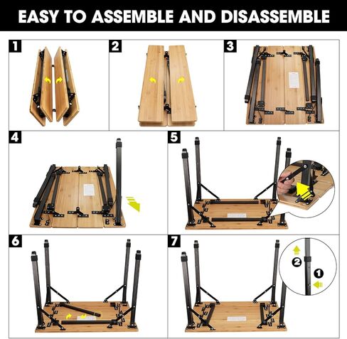 طاولة قابلة للطي من الخيزران من فيلي، طاولة تخييم محمولة مع ارجل من الالومنيوم قابلة للتعديل وشنطة حمل، طاولة شديدة التحمل 175 باوند للسفر والنزهة والطبخ والشاطئ في الاماكن المغلقة والمفتوحة in Kuwait