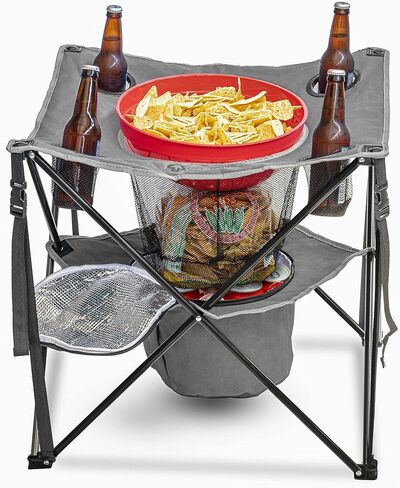 طاولة باب خلفي محمولة قابلة للطي مقاس 33.5 بوصة من ARROWHEAD، 4 حاملات أكواب، سلة طعام، مبرد معزول، بدون سطح مترهل، حقيبة حمل، إطار فولاذي، قماش 600D عالي الجودة، دعم في الولايات المتحدة الأمريكية in Kuwait