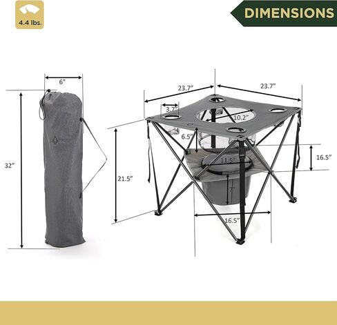 طاولة باب خلفي محمولة قابلة للطي مقاس 33.5 بوصة من ARROWHEAD، 4 حاملات أكواب، سلة طعام، مبرد معزول، بدون سطح مترهل، حقيبة حمل، إطار فولاذي، قماش 600D عالي الجودة، دعم في الولايات المتحدة الأمريكية in Kuwait