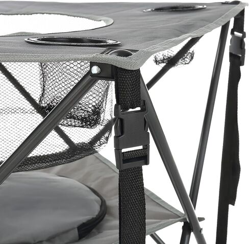 طاولة باب خلفي محمولة قابلة للطي مقاس 33.5 بوصة من ARROWHEAD، 4 حاملات أكواب، سلة طعام، مبرد معزول، بدون سطح مترهل، حقيبة حمل، إطار فولاذي، قماش 600D عالي الجودة، دعم في الولايات المتحدة الأمريكية in Kuwait