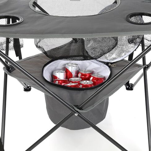 طاولة باب خلفي محمولة قابلة للطي مقاس 33.5 بوصة من ARROWHEAD، 4 حاملات أكواب، سلة طعام، مبرد معزول، بدون سطح مترهل، حقيبة حمل، إطار فولاذي، قماش 600D عالي الجودة، دعم في الولايات المتحدة الأمريكية in Kuwait
