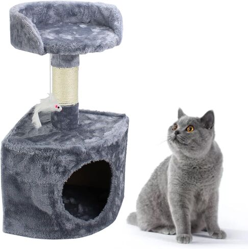 Cat Tree for Small Cat, Grey Cute Cat Tower Scratching Posts for Indoor Cats Two Storey Cat Jumping Platform Cat Bed Toys Pet Play House in Kuwait