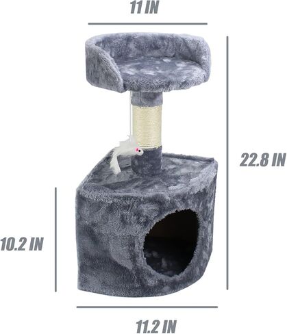 Cat Tree for Small Cat, Grey Cute Cat Tower Scratching Posts for Indoor Cats Two Storey Cat Jumping Platform Cat Bed Toys Pet Play House in Kuwait