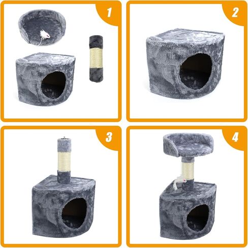 Cat Tree for Small Cat, Grey Cute Cat Tower Scratching Posts for Indoor Cats Two Storey Cat Jumping Platform Cat Bed Toys Pet Play House in Kuwait