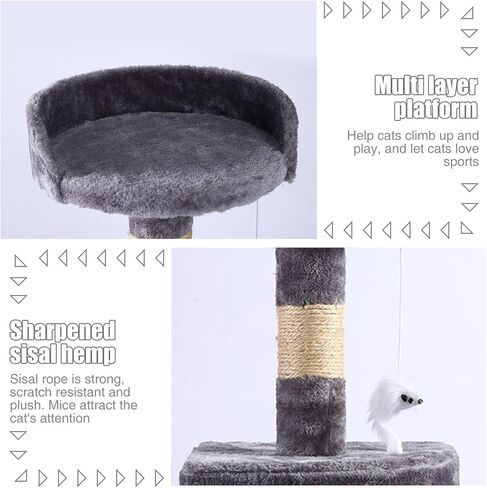 Cat Tree for Small Cat, Grey Cute Cat Tower Scratching Posts for Indoor Cats Two Storey Cat Jumping Platform Cat Bed Toys Pet Play House in Kuwait