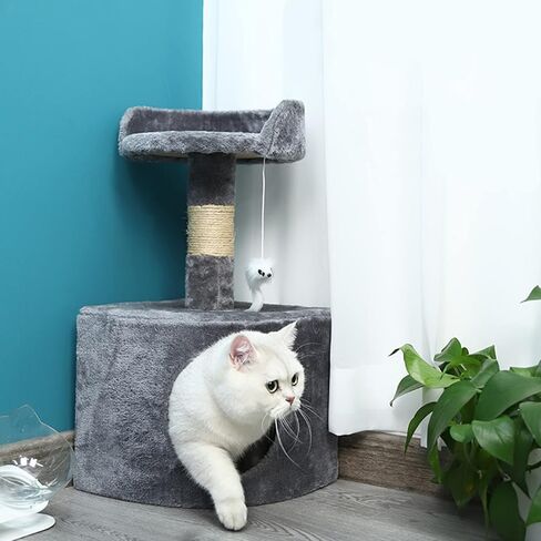Cat Tree for Small Cat, Grey Cute Cat Tower Scratching Posts for Indoor Cats Two Storey Cat Jumping Platform Cat Bed Toys Pet Play House in Kuwait