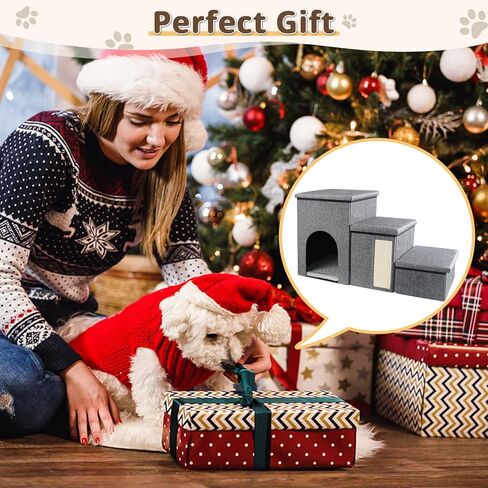 سلالم كلب قابلة للطي للكلاب الصغيرة/القطط/الجراء، سلالم للحيوانات الأليفة من 3 خطوات مع صندوق تخزين ومسكن للحيوانات الأليفة للأسرة العالية والأريكة وعتبة النافذة تحمل ما يصل إلى 100 رطل من الحيوانات الأليفة in Kuwait