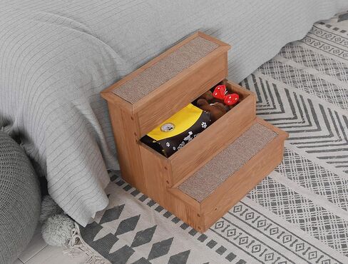 Zoovilla PTR0082212010 Yorkshire Pet Step مع مساحة تخزين، منحدر خشبي بجانب السرير مع مساحة تخزين، خشب طبيعي، 15.55 بوصة عمق × 17.50 بوصة عرض × 14.76 بوصة ارتفاع in Kuwait