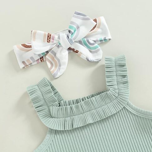 Newborn Baby Girl Summer Clothes Sleeveless Romper Bodysuit Tops Floral Ruffle Shorts+Headband 3pcs Baby Outfits in Kuwait