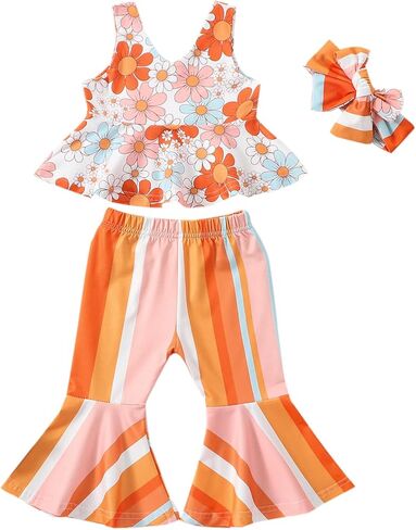 ملابس للفتيات الصغيرات بحزام علوي مزين بالزهور وقيعان جرس مع عصابة رأس لملابس الفتيات الصغيرات في الرابع من يوليو in Kuwait
