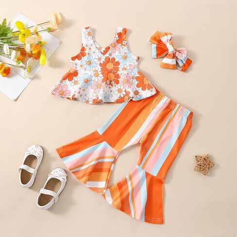 ملابس للفتيات الصغيرات بحزام علوي مزين بالزهور وقيعان جرس مع عصابة رأس لملابس الفتيات الصغيرات في الرابع من يوليو in Kuwait