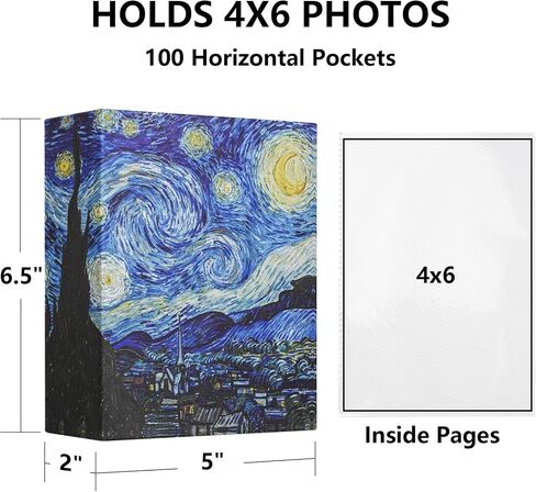 Photo Album 4x6 with 50 Pockets, Small Picture Album with Premium Leather Album Cover, Slip-in Mini Picture Book for Family Wedding Anniversary Baby Vacation Pictures, Starry Night in Saudi Arabia