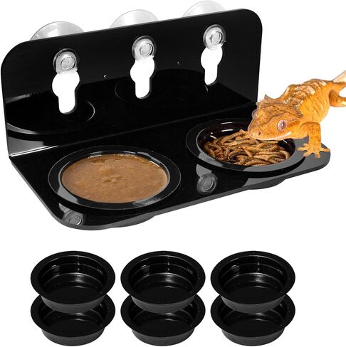 REPTI ZOO Reptile Gecko Feeder Ledge,2 in 1 Reptile Food Water Feeding Dish,Reptile Suction Cup Feeder with 6xBowls &3xSucker&2xScrews in Saudi Arabia