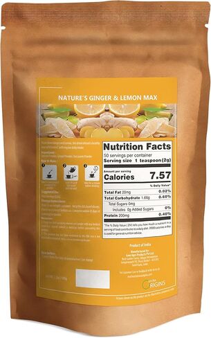AYURA ORIGINS Nature's Ginger & Lemon Extract Powder | 3.5 Oz (100 Grms) | Supports Kidney Health | Herbal Detox and Diuretic Supplement | 50 Servings in Saudi Arabia