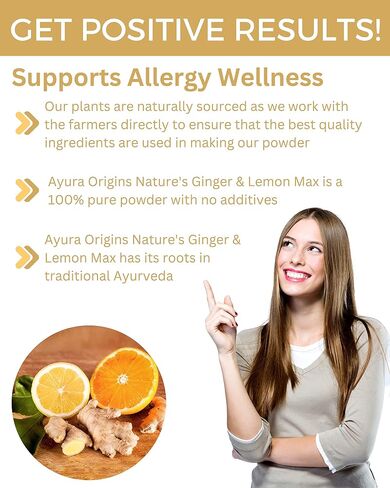 AYURA ORIGINS Nature's Ginger & Lemon Extract Powder | 3.5 Oz (100 Grms) | Supports Kidney Health | Herbal Detox and Diuretic Supplement | 50 Servings in Saudi Arabia