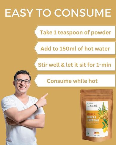 AYURA ORIGINS Nature's Ginger & Lemon Extract Powder | 3.5 Oz (100 Grms) | Supports Kidney Health | Herbal Detox and Diuretic Supplement | 50 Servings in Saudi Arabia
