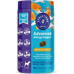 NaturVet Evolutions Advanced Allergy Support 90ct Soft Chews for Dogs - Omega-3, Anchovy Oil, Colostrum, Turmeric, Quercetin, Probiotic - Helps Maintain Normal Histamine Levels