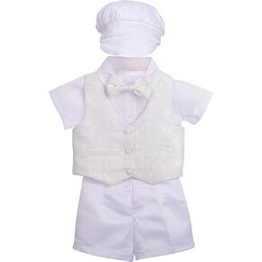 طقم ملابس التعميد للأطفال الرضع من Dressy Daisy مكون من 5 قطع مع غطاء محرك السيارة، وأكمام قصيرة، أبيض عاجي