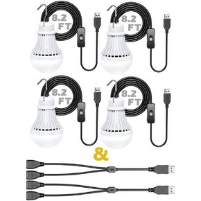USB LED Light Bulb Camping Latern Outdoor Light with Simple Switch, Portable LED Bulb 5V 5W for Garage Warehouse Car Truck Fishing Boat Outdoor Emergency Light White Lamp 2.5m/8.2ft… in Kuwait