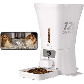 SKYMEE 8L/12L Smart Automatic Pet Feeder Food Dispenser for Cats & Dogs - 1080P Full HD Pet Camera Treat Dispenser with Night Vision and 2-Way Audio, Wi-Fi Enabled App for iPhone and Android