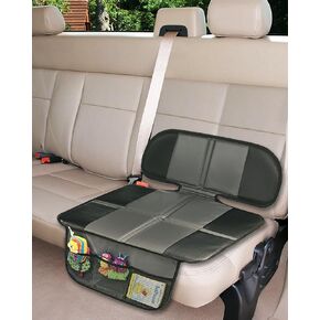 Car Seat Protector, Thick Padding Protection for Child & Baby Cars Seats, Dog Mat, Non Slip and Waterproof Protects Automotive Vehicle Upholstery with Extra Storage Pocket (Black)