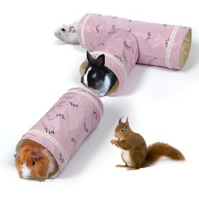 2 Pack Guinea Pig Tunnels, 3 Way Straight Play Tunnel Tubes for Hamster, Pet Chinchilla Hideout Toys Small Animal Cage Accessories for Ferret Rat Hedgehog Gerbils Rat in Kuwait